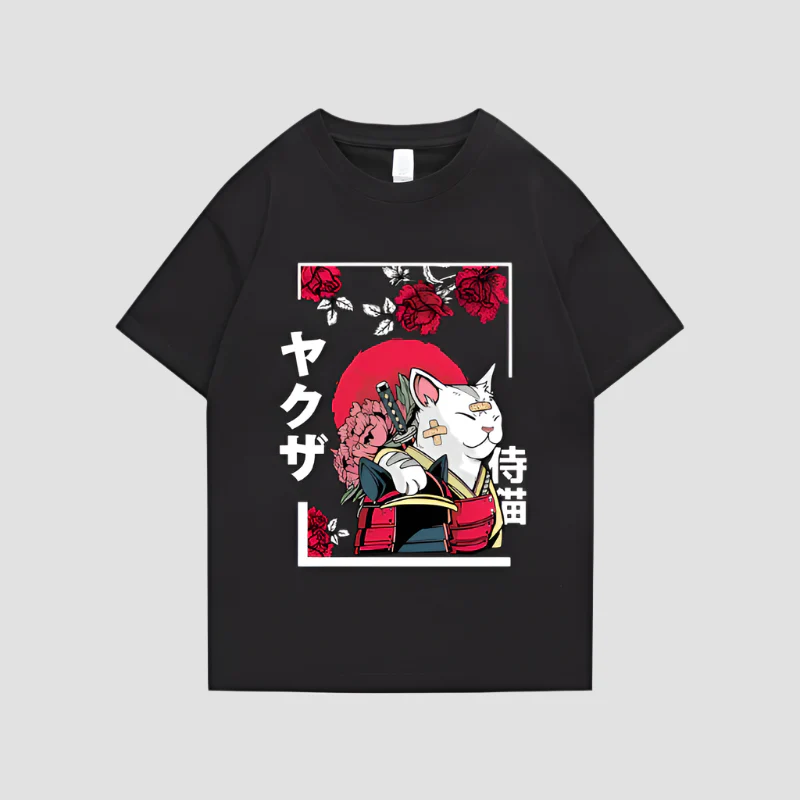 T-shirt Japonais en Coton Chat Design – Image 2